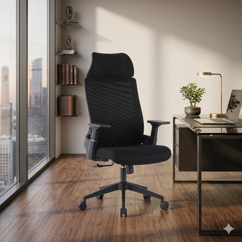 Chaise de Bureau Pivotante – Accoudoirs et Dossier Haut en Maille