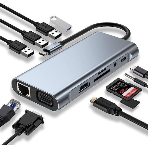 Adaptateur USB‑C vers HDTV 11 en 1 – Hub Multifonction