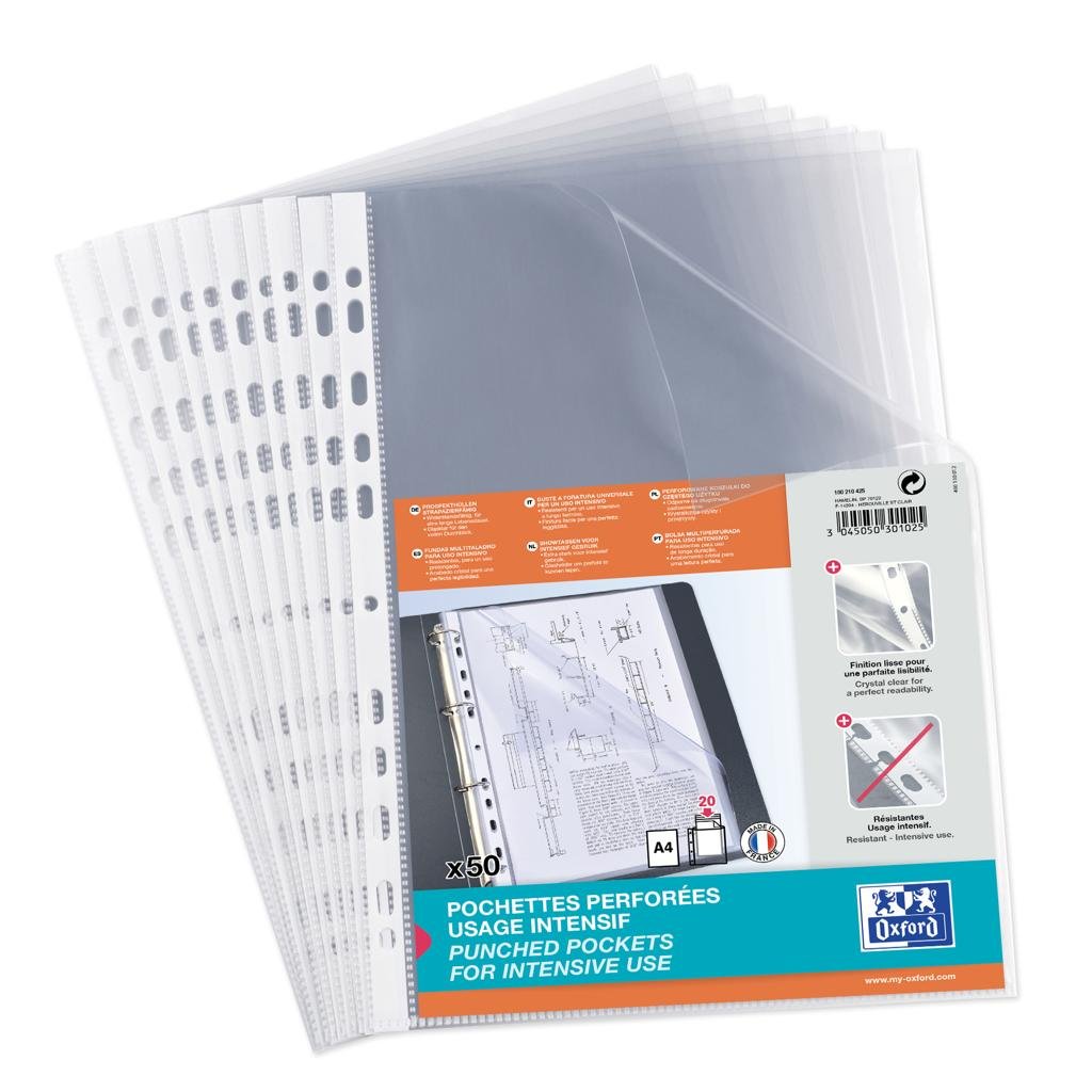 Oxford Flexipratic – Pack de 50 Pochettes Perforées A4