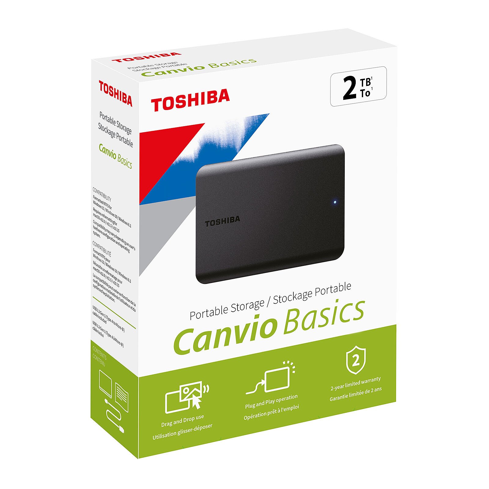 Toshiba Canvio Basics Disque Dur Externe Portable 2 To USB 3.2