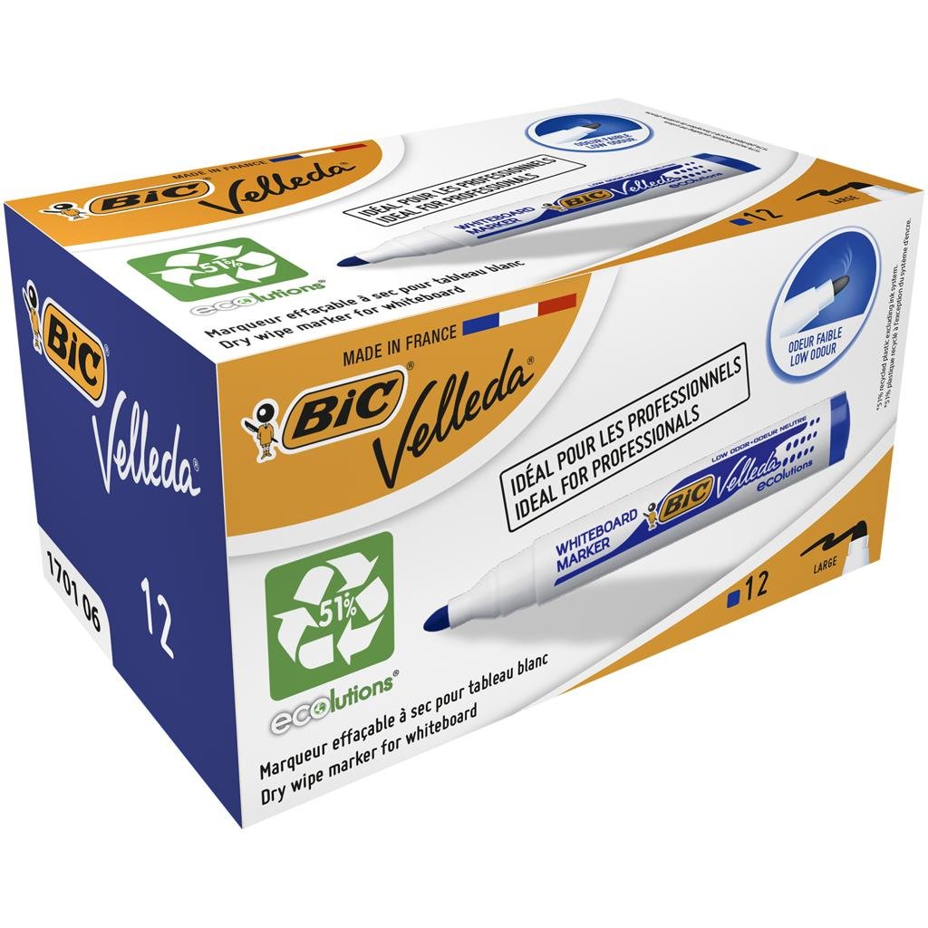 BIC Velleda – Lot de 12 Marqueurs Effaçables pour Tableau Blanc