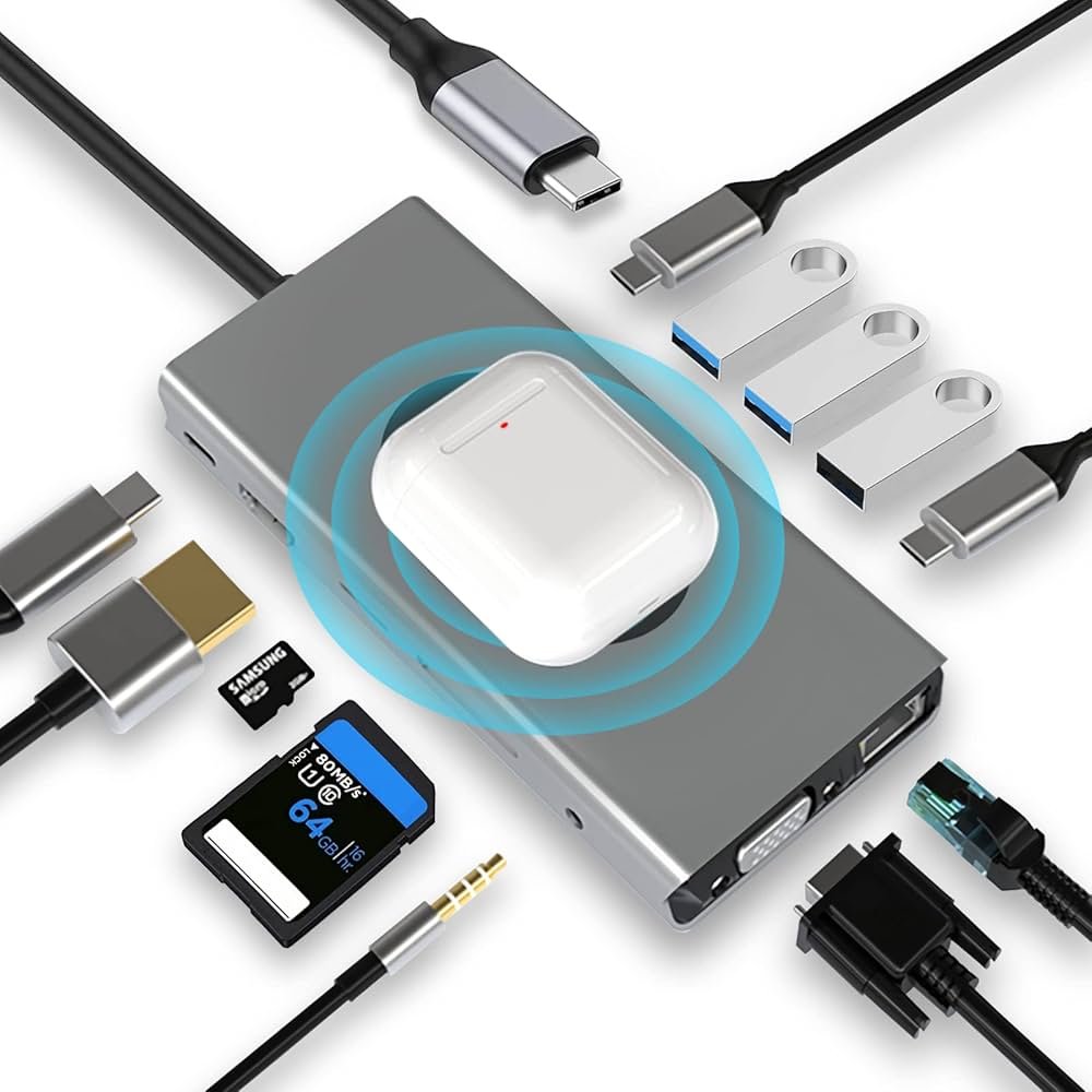 Adaptateur USB‑C vers HDTV 13 en 1 avec Charge Rapide – Hub Multifonction